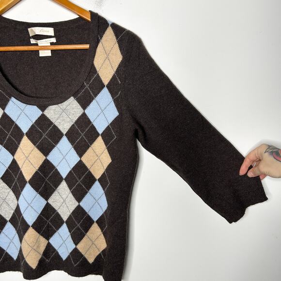 Vintage Argyle Cashmere Sweater FIONA Womens Large Academia Twee Preppy School - Picture 2 of 4